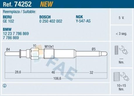 Свічка розжарювання FAE 74252