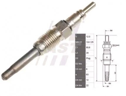 Свеча накаливания для подогрева антифриза (13.5V 81mm) Renault Trafic// Opel Vivaro F9Q FAST FT82725