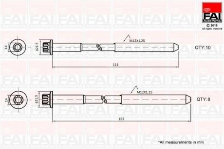 Набір болтів голівки циліндра TOYOTA LAND CRUISER 3.0 D-4D 10- FAI AUTOPARTS Fischer Automotive One (FA1) B2124 (фото 1)