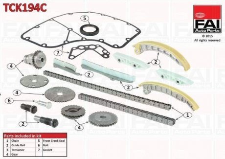 К-кт ланцюга ГРМ (повний-верхній+нижній TCK194NG+TCK195NG)) Iveco/PSA 3.0 Hdi/Jtd FAI AUTOPARTS Fischer Automotive One (FA1) TCK194C