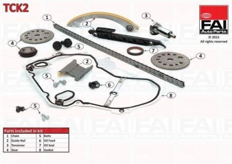 Р-кт ланцюга привода р/вала (з ущільненнями) Opel Astra G/Vectra B/C 2.2 16V/2.2Dti FAI AUTOPARTS Fischer Automotive One (FA1) TCK2