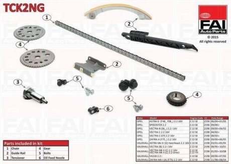 Р-кт цепи привода р/вала (без уплотнений) Opel Astra G/Vectra B/C 2.2 16V/2.2Dti FAI AUTOPARTS Fischer Automotive One (FA1) TCK2NG