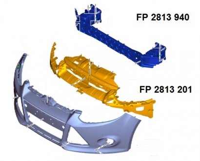 Усилитель переднего бампера верхний FORD FOCUS III 11-н.в., FOCUS III 12-н.в., FOCUS III Turnier 11-н.в., FOCUS III сед. FPS FP 2813 201