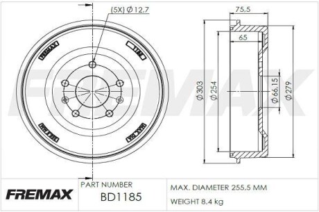 Барабан тормозной FREMAX BD-1185 (фото 1)