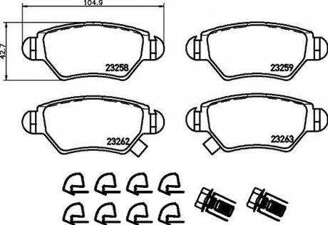 Тормозные колодки, дисковый тормоз (набор) HELLA 8DB355019271 (фото 1)