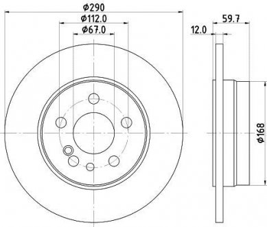 Диск тормозной DB W140 S-klasa 93-99 задний. HELLA 8DD 355 102-721 (фото 1)