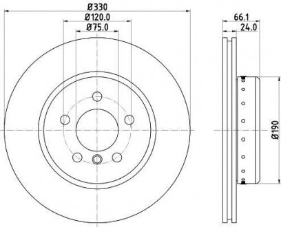 Диск тормозной передний BMW 5 (F10), 5 (F11) 1.6-3.0D 06.09-02.17 HELLA 8DD 355 120-661