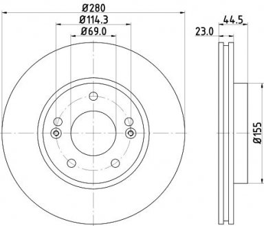 Диск гальмівний (передній) Hyundai Elantra/I30 II 11-/Kia CeeD/ Cerato III 13- (280x23) PRO HELLA 8DD355131361 (фото 1)