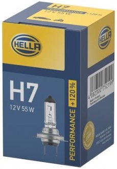 Лампа H7 12V 55W PX26D +120% HELLA 8GH 223 498-031