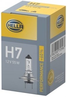 Лампа H7 12V 55W PX26D +60% 8GH 223 498-231 BEHR / HELLA 8GH223498231 (фото 1)