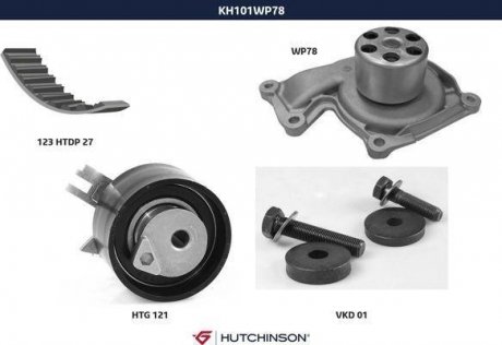 Помпа води + комплект ремня ГРМ HUTCHINSON KH 101WP78