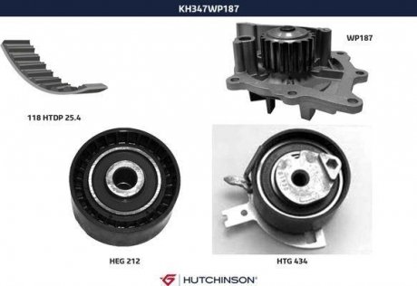 Помпа води + комплект ременя ГРМ HUTCHINSON KH347WP187