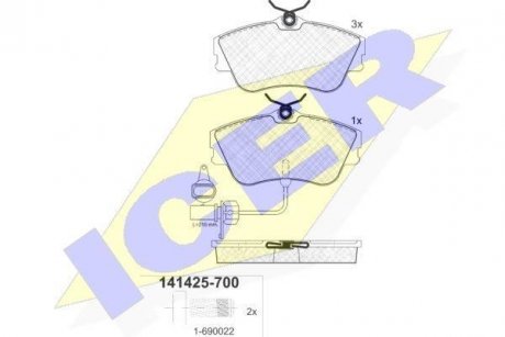 Тормозные колодки, дисковый тормоз (набор) ICER 141425700