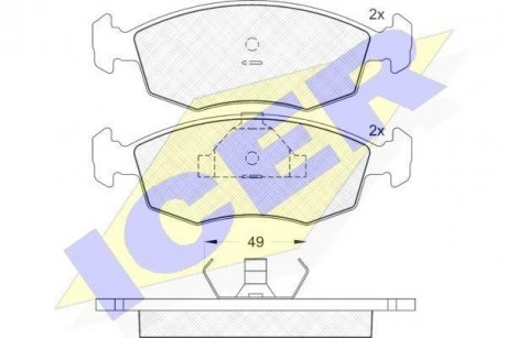 Гальмівні колодки, дискове гальмо (набір) ICER 180543 (фото 1)