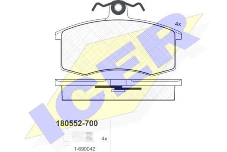 Гальмівні колодки, дискове гальмо (набір) ICER 180552-700