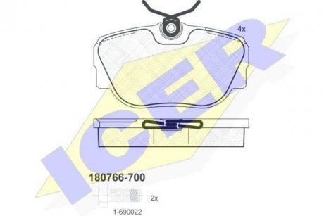 Комплект тормозных колодок, дисковый тормоз ICER 180766-700