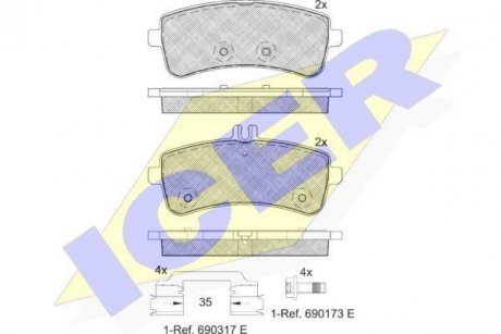 Комплект тормозных колодок, дисковый тормоз ICER 182145