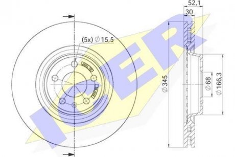 Диск гальмівний (передній) Audi A4/A6 07- (345х30) PRO (замінено на 92229205) ICER 78BD41502