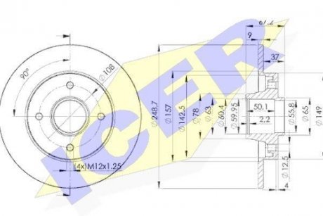 Диск гальмівний (задній) Citroen C4/Peugeot 307 05- (249x9) (+ABS) (з підшипником) (d=25) ICER 78BD47441