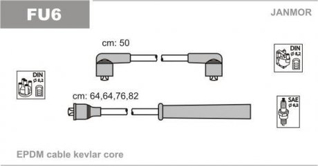 В/в дроти (каучук) Ford Cortina 1.6 2.0 77-82, Sierra 1,6 Ohc Janmor FU6 (фото 1)