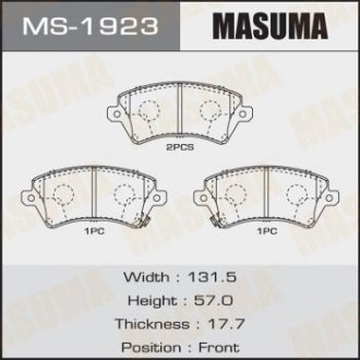 Колодки тормозные передн TOYOTA YARIS, TOYOTA COROLLA (06-14) MASUMA MS1923 (фото 1)