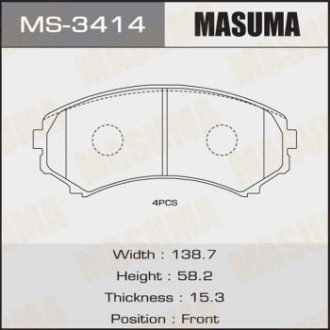 Колодка гальмівна передня Mitsubishi Pajero (00-) MASUMA MS3414