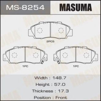 Колодка гальмівна передня Honda Accord (-02), Civic (-00), CR-V (-01), HR-V (-06), Legend (-04) MASUMA MS8254 (фото 1)