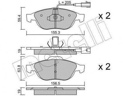 Гальмівні колодки, дискове гальмо (набір) Metelli 2202200