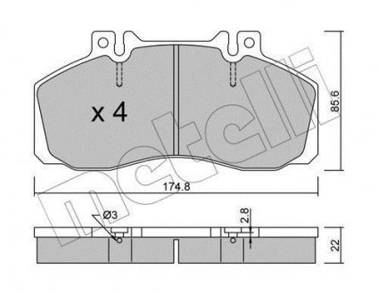 Гальмівні колодки, дискове гальмо (набір) Metelli 2202670