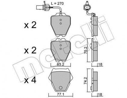 Комплект тормозных колодок, дисковый тормоз Metelli 22-0774-1