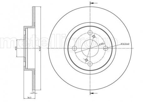 Диск тормознойTOYOTA COROLLA 97-02 TYL Metelli 230969C (фото 1)