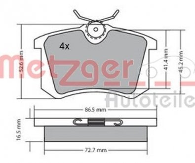 Колодки тормозные (задние) VW Golf/Passat 83-02/ Peugeot 405 87-96 (87.1x52.8x15.1) METZGER 1170060 (фото 1)