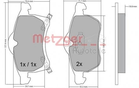 Колодки тормозные (передние) Opel Astra G 98-09 (Ate) METZGER 1170091 (фото 1)