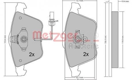 Колодки тормозные (передние) Audi A4/A6/A8 02- (с датчиками) (Ate) METZGER 1170099 (фото 1)