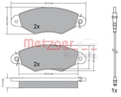 Колодки гальмівні (передні) Renault Kangoo 98- (Bosch)/(з датчиками) METZGER 1170115