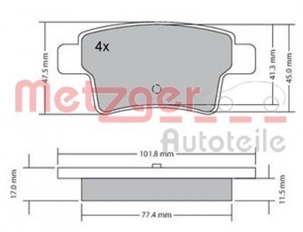 Колодки гальмівні (задні) Citroen C4 Picasso/Grand Picasso 06-13/Peugeot 408 10- METZGER 1170264 (фото 1)