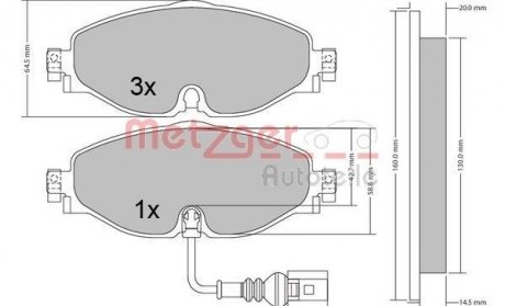 Колодки тормозные (передние) Audi A3/Q2/Q3/Seat/Skoda Octavia/Kodiaq/VW Golf/Passat B8 12- (+датчик) METZGER 1170411