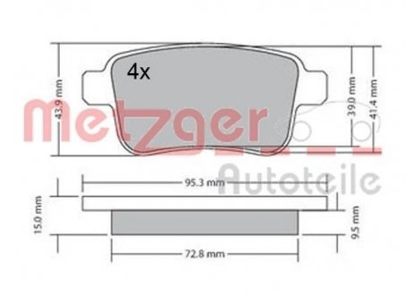 Колодки тормозные (задние) Renault Kangoo 08- METZGER 1170471 (фото 1)