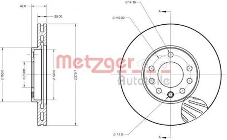 Диск тормозной (передний) Opel Combo 01- (280x25) METZGER 6110013