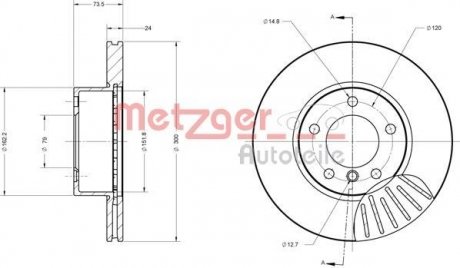 Диск гальмівний (передній) BMW 3 (E90-93) 04-13/1 (E81-E87) 04-14 (300x24) (з покриттям) METZGER 6110166