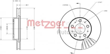 Диск гальмівний (передній) VW Golf IV 97-06 METZGER 6110253