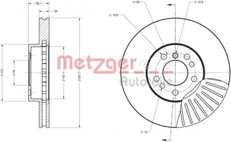 Диск тормозной (передний) BMW X5 (E53) 00- (332x30) METZGER 6110380