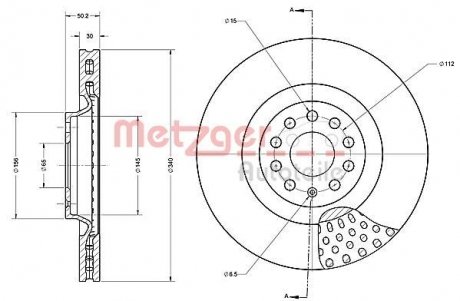 Диск гальмівний (передній) Audi A3/Skoda Octavia/VW Golf 13-/Passat 08- (340x30) METZGER 6110715