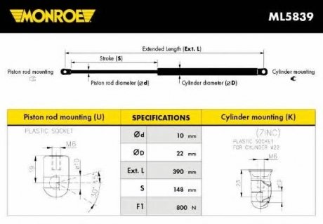 Пружина газова / приміщення для вантажу MONROE ML5839