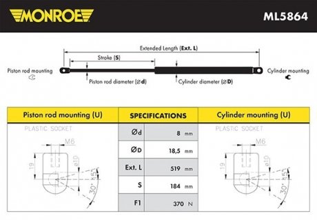 Пружина газова / помещения для груза MONROE ML5864