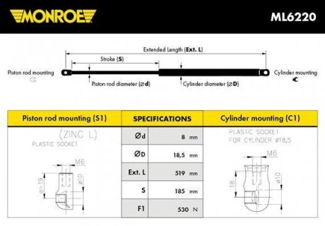 Газова пружина MONROE ML6220