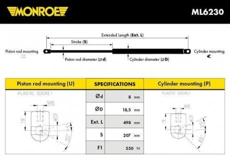 Газова пружина MONROE ML6230