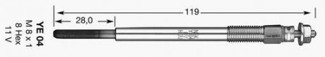 СВЕЧКА РАЗЖАРЕНИЯ 11V (M8x1) Citroen/Ford/Peugeot Focus, Fiesta, Fusion 1.4 1.6 2.0 TDCi 04-, 206,307 1.4 HDi 01-, C2, C3 1.4 HDi 1.4 HDi 16V 02- NGK DPOWER40