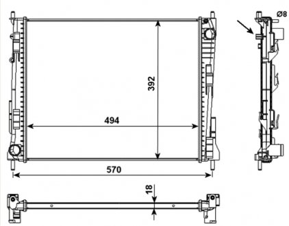 Радиатор, охлаждение двигателя NRF 53992