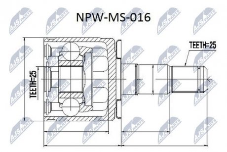 ШАРНІР РІВНИХ КУТОВИХ ШВИДКОСТЕЙ | MITSUBISHI PAJERO V14W-V55W, PAJERO SPORT K94W/K99W 96-06, SPACE GEAR /ЛІВ/ NTY NPWMS016 (фото 1)